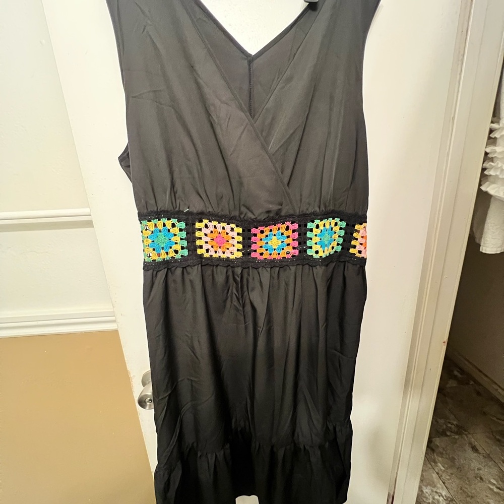 Black Dress with Crochet Colorful Accents